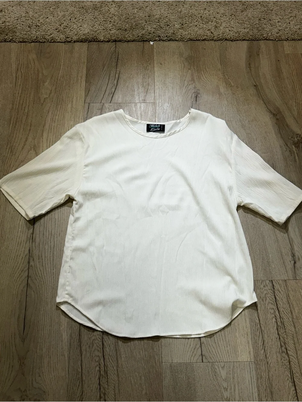 Light Cream Short Sleeve Crewneck Top - Picture 1 of 5